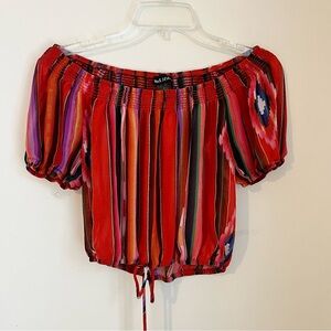 Wet Seal Y2K Women's Sheer Striped SM Crop Top Off the Shoulder Boho Festival
